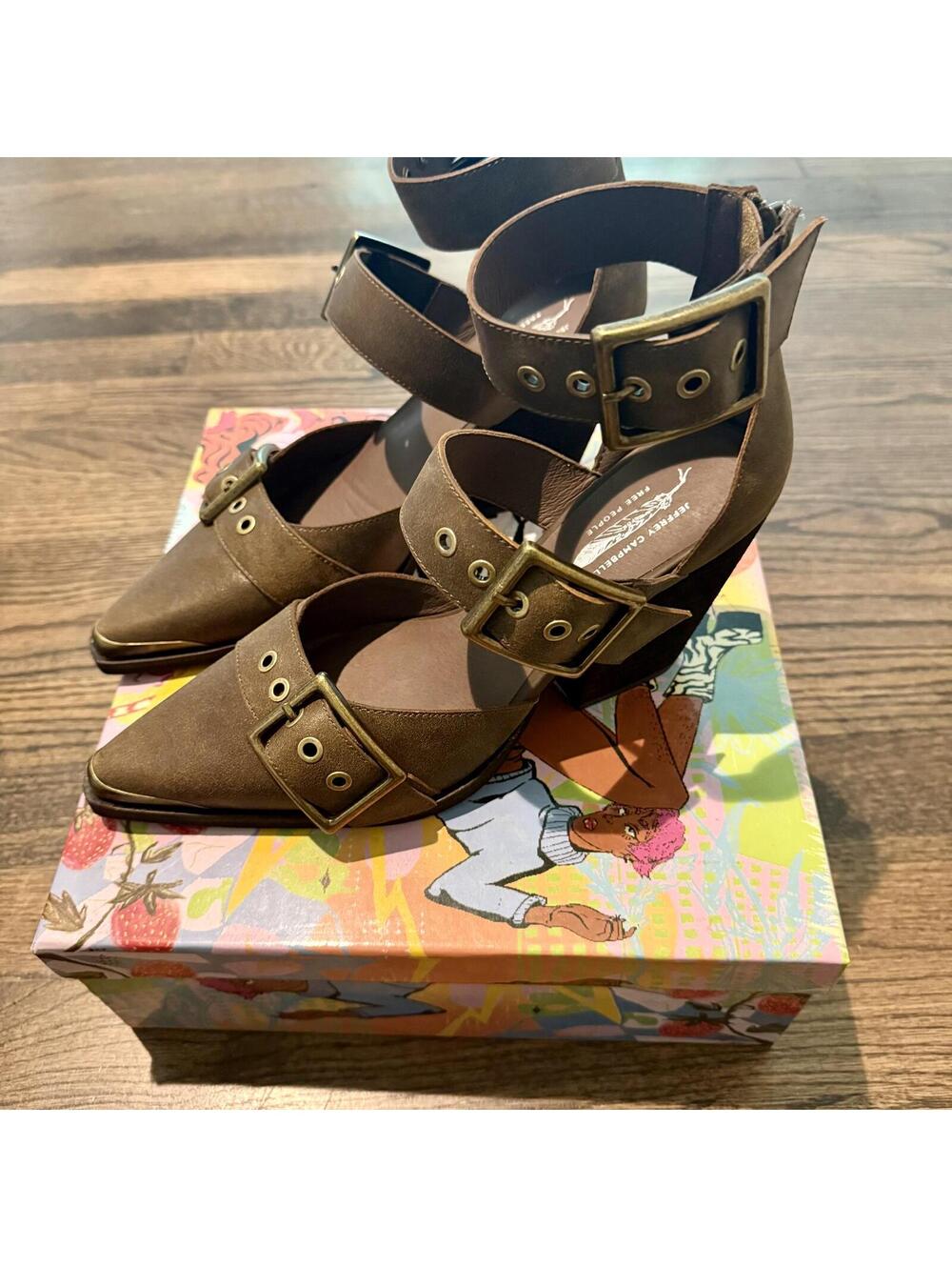 New With Box Jeffrey Campbell X Free People Hendrix Heels Brown Oiled 9